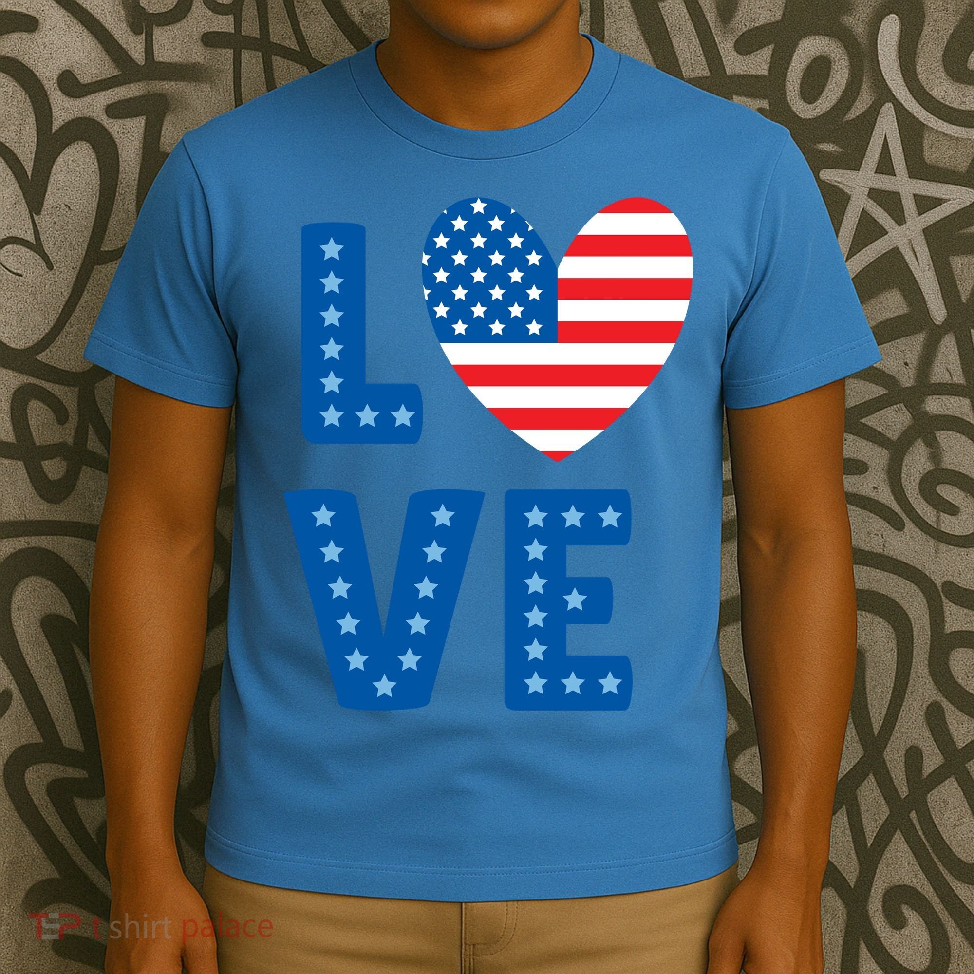 Love American Flag Heart 4th Of July T-Shirt