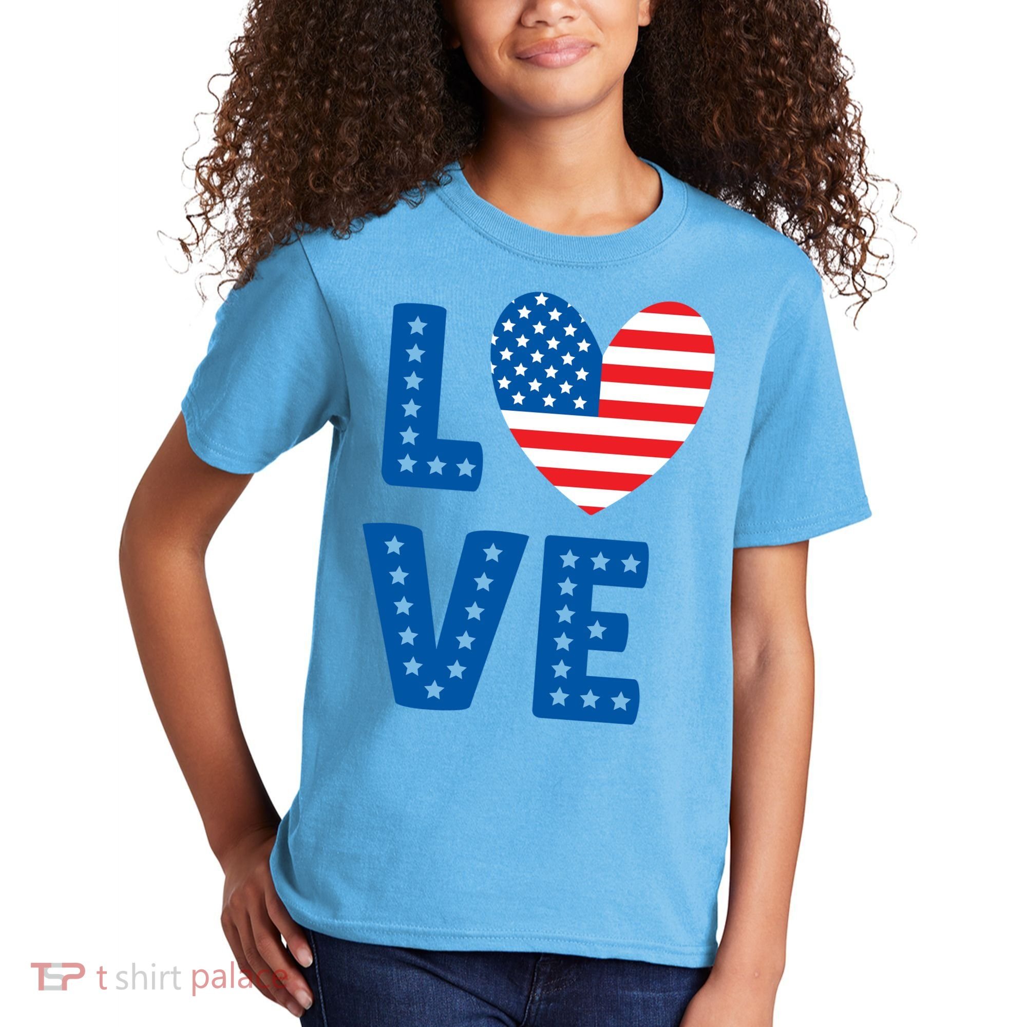 Love American Flag Heart 4th Of July Kids T-Shirt
