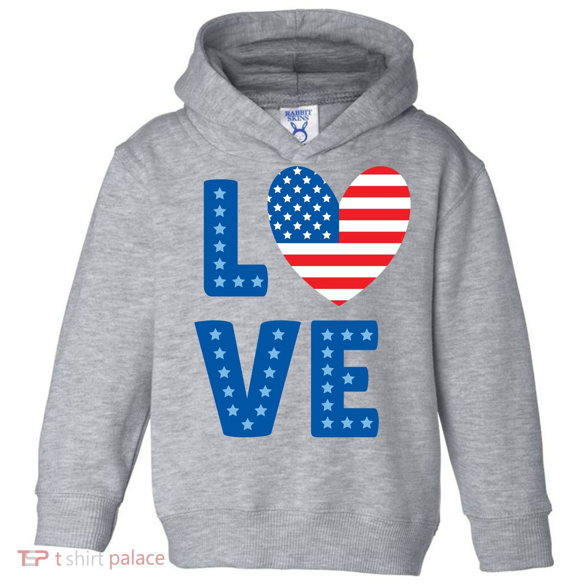 Love American Flag Heart 4th Of July Toddler Hoodie
