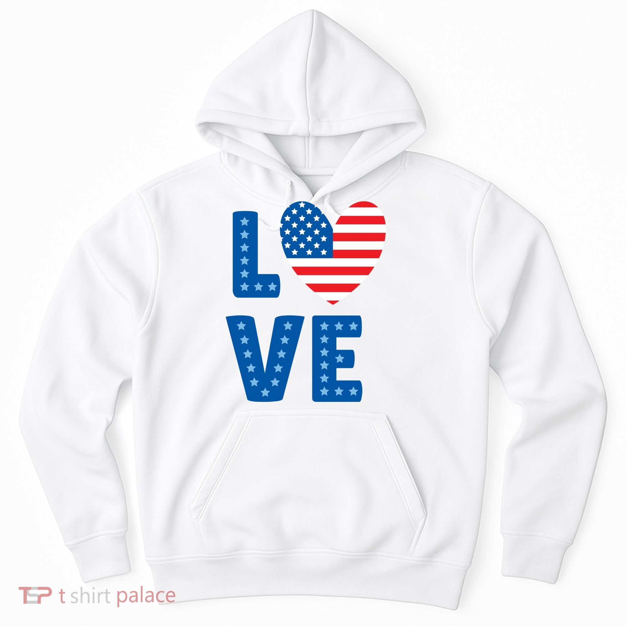 Love American Flag Heart 4th Of July Hoodie