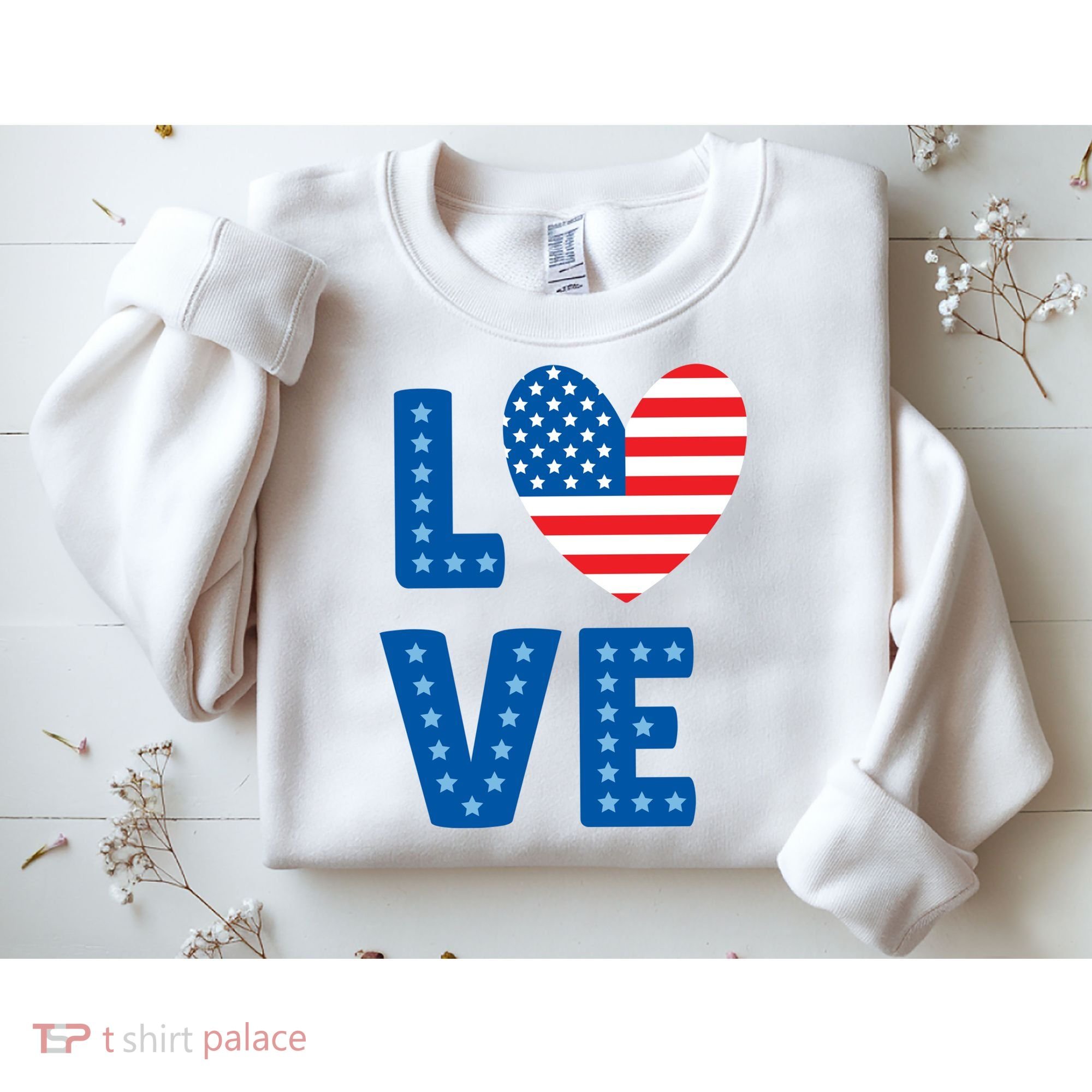 Love American Flag Heart 4th Of July Sweatshirt