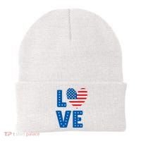 Love American Flag Heart 4th Of July Beanie thumb 0