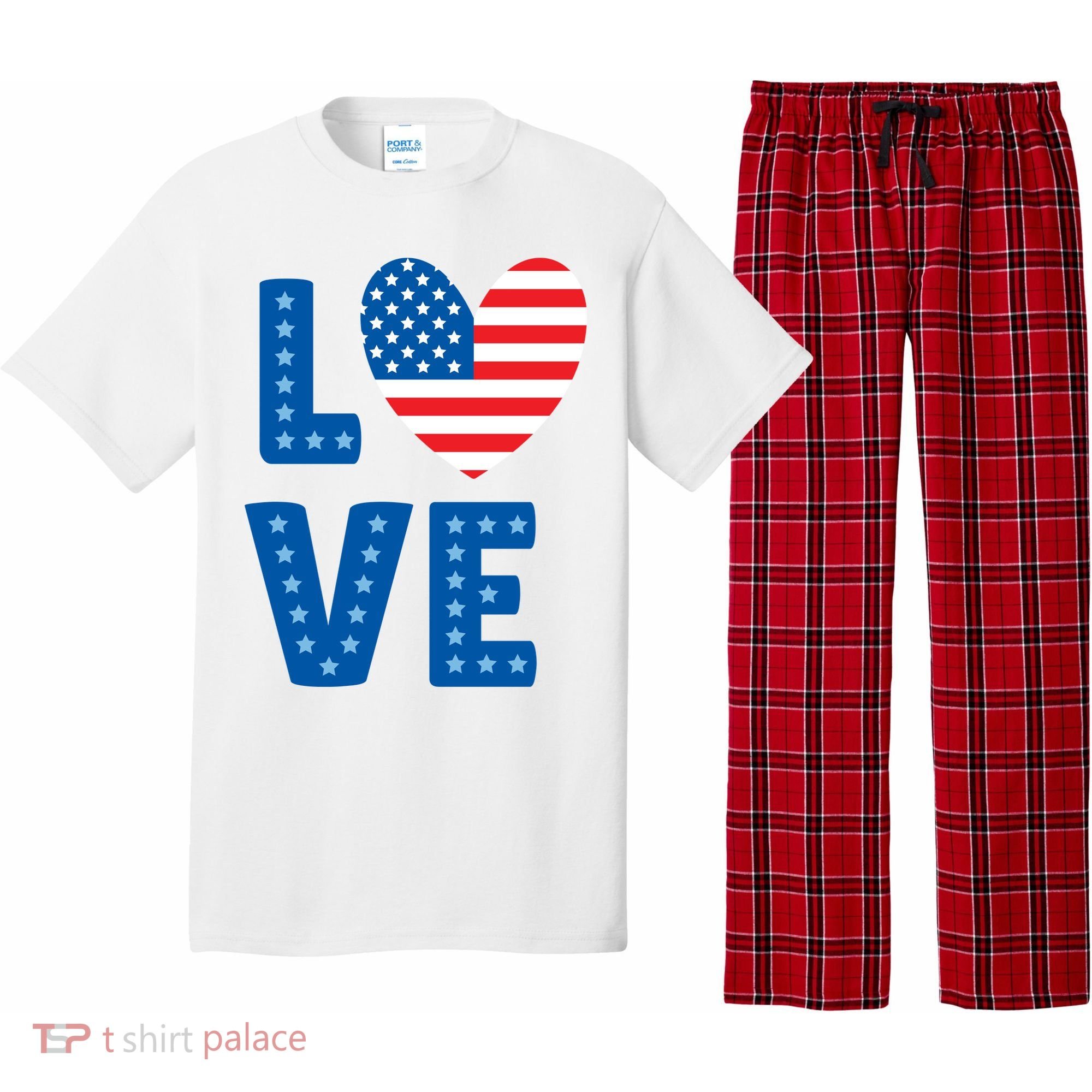 Love American Flag Heart 4th Of July Pajama Set