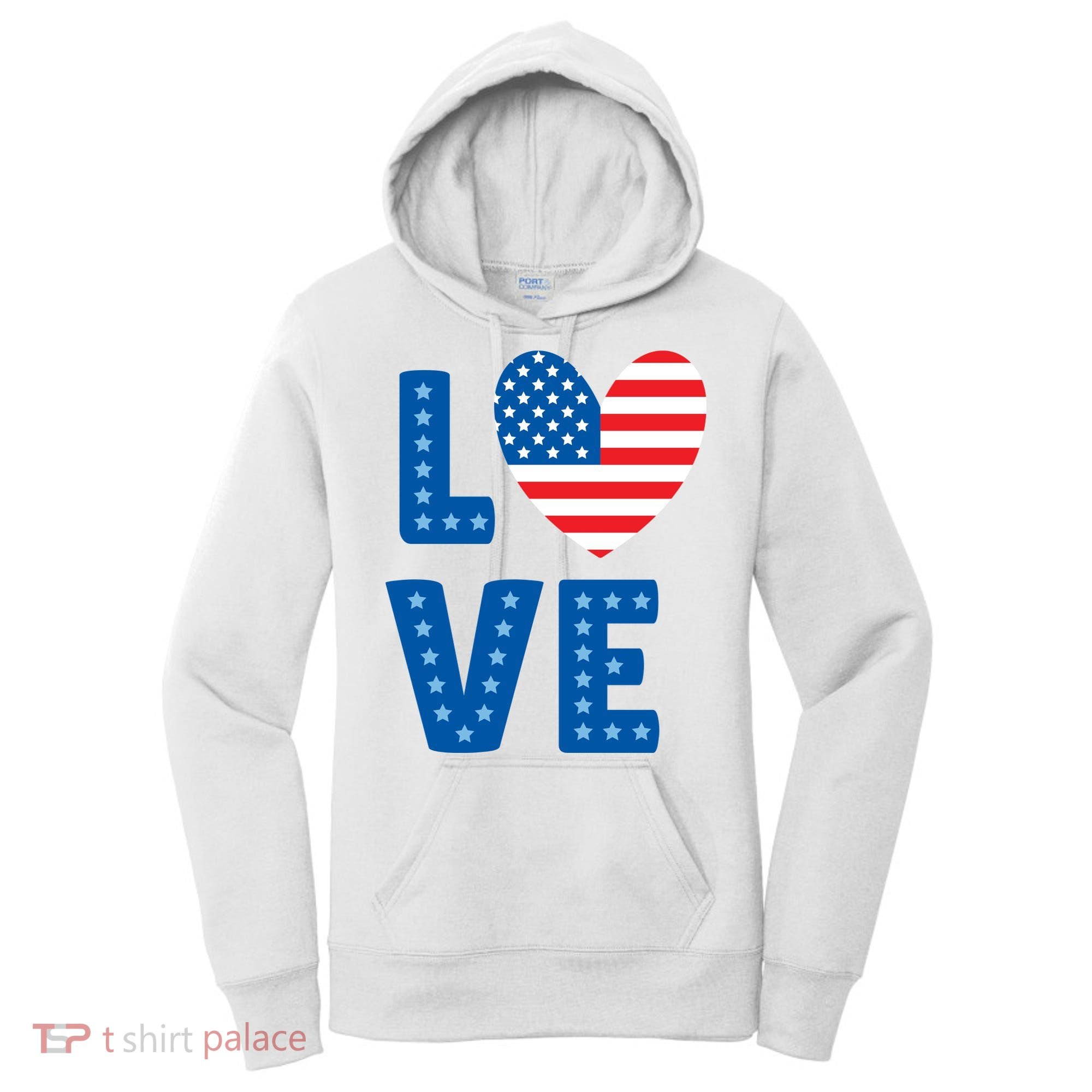 Love American Flag Heart 4th Of July Women's Hoodie