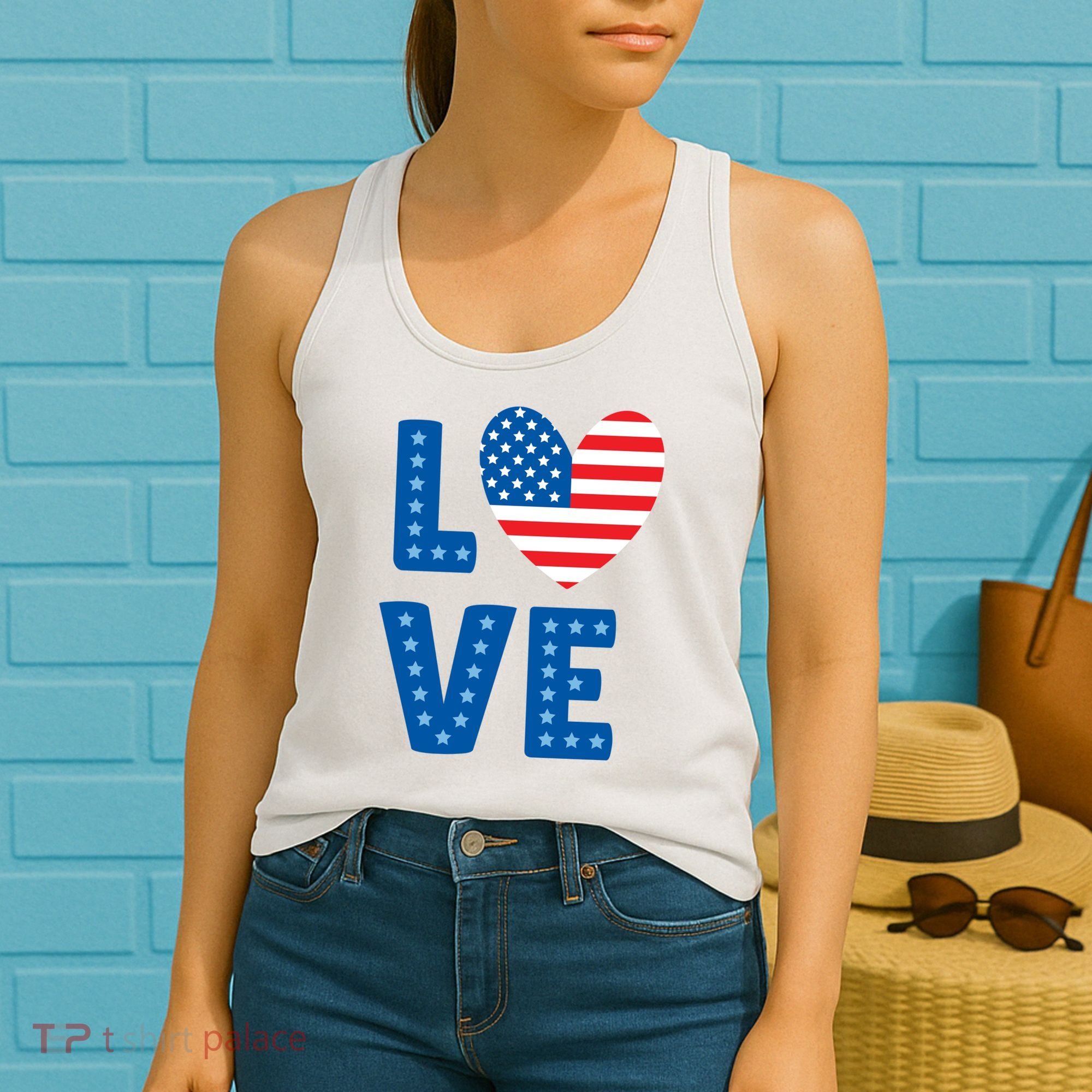Love American Flag Heart 4th Of July Women's Tank Top