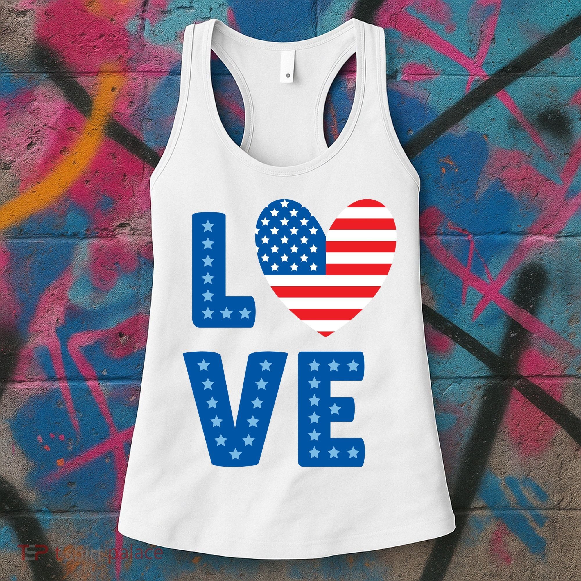 Love American Flag Heart 4th Of July Women's Tank Top