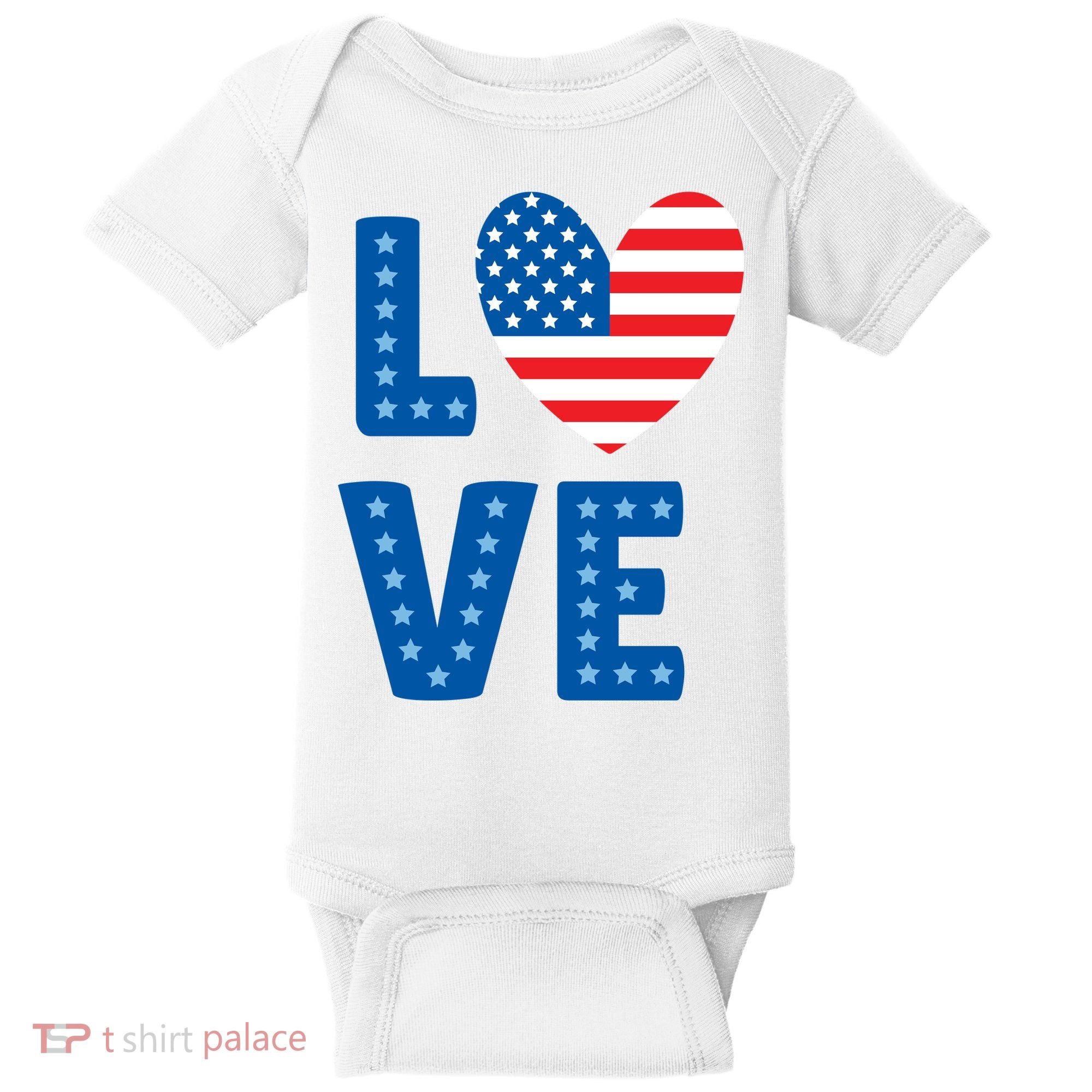 Love American Flag Heart 4th Of July Baby Bodysuit