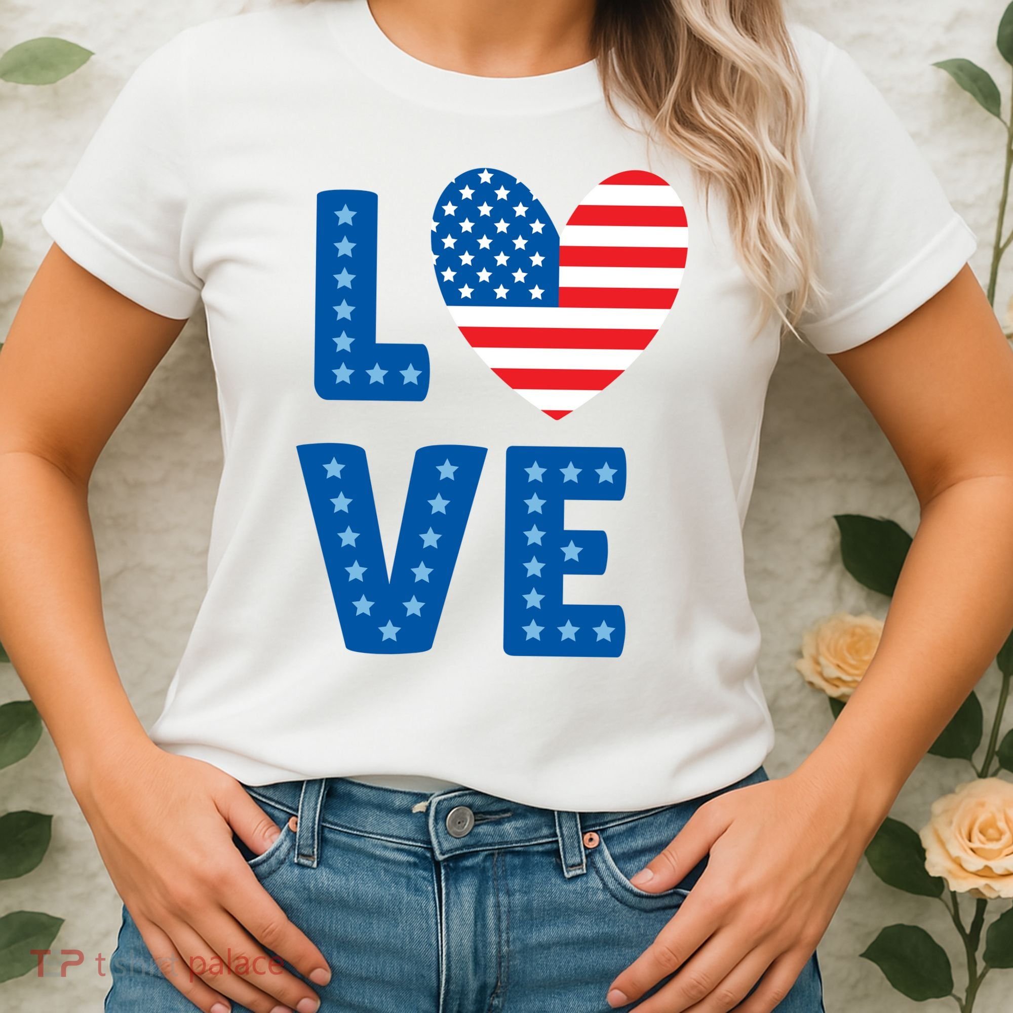 Love American Flag Heart 4th Of July Women's T-Shirt