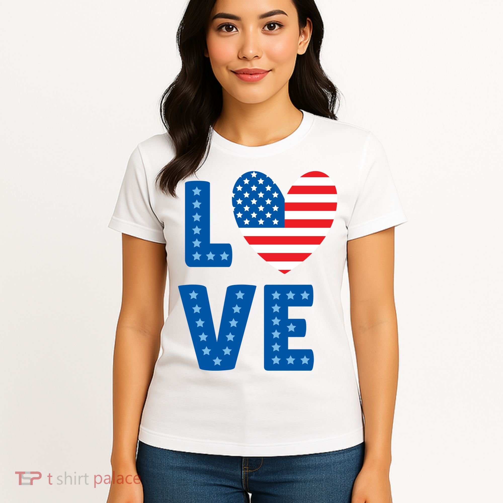 Love American Flag Heart 4th Of July Women's T-Shirt