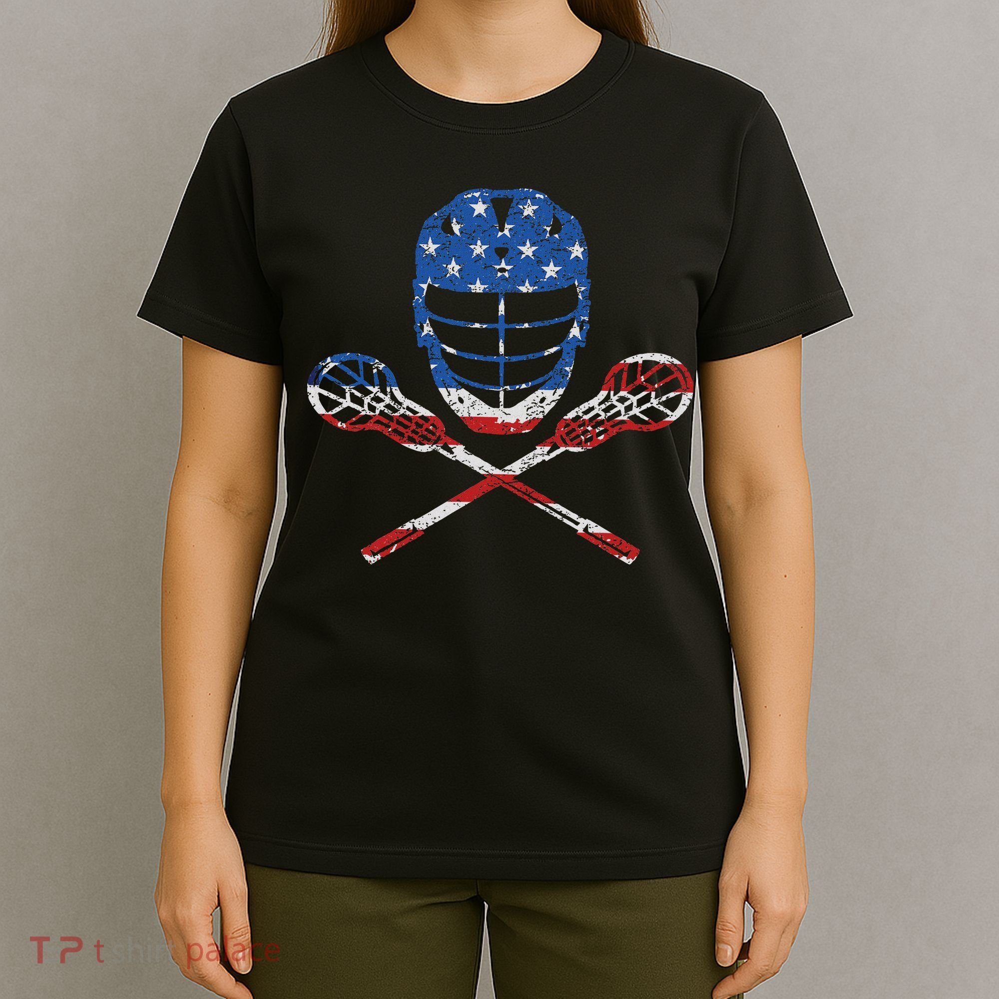 Lacrosse American Flag Lax Helmet Sticks 4th Of July Gifts T-Shirt