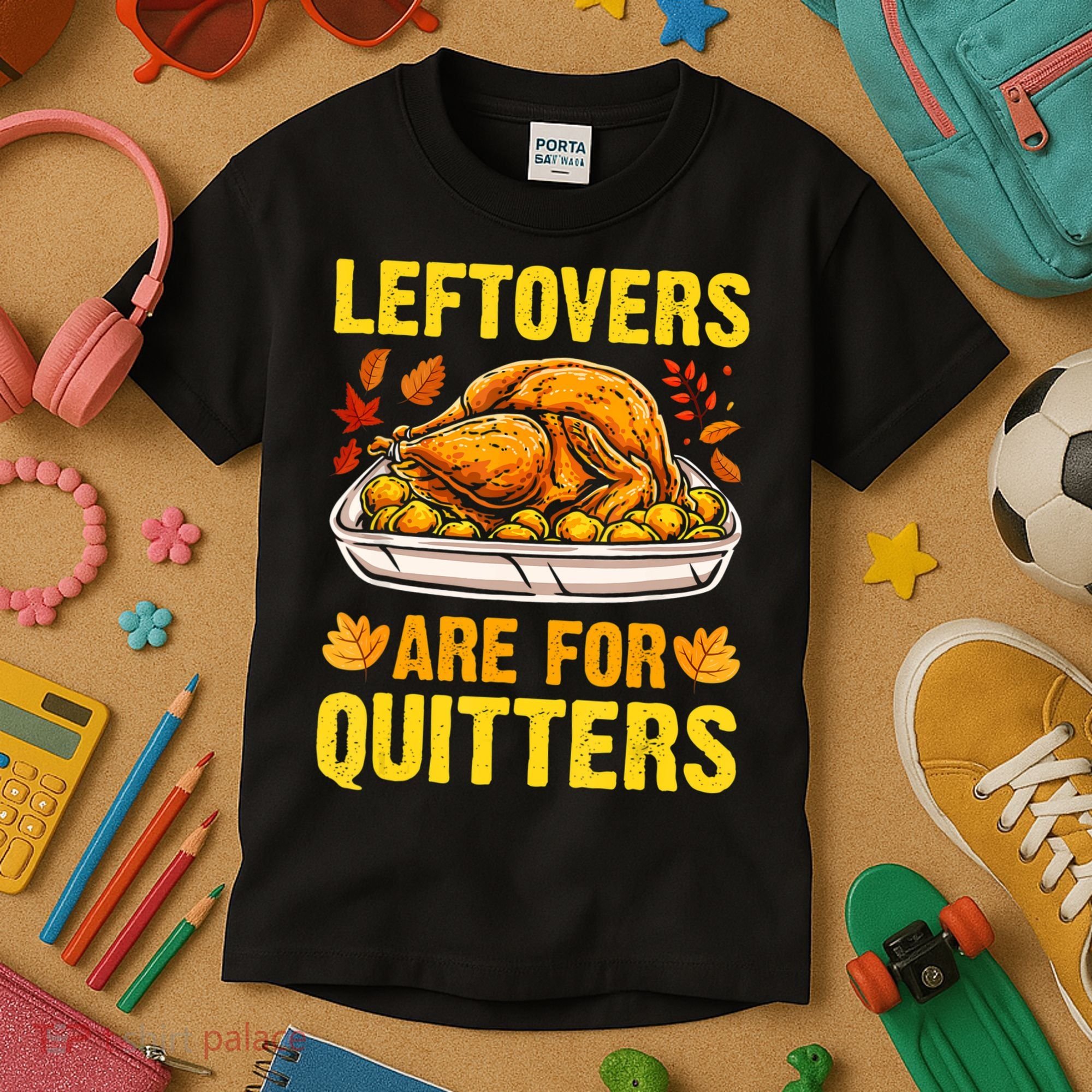 Leftovers Are For Quitters Thanksgiving Turkey Dinner Kids T-Shirt