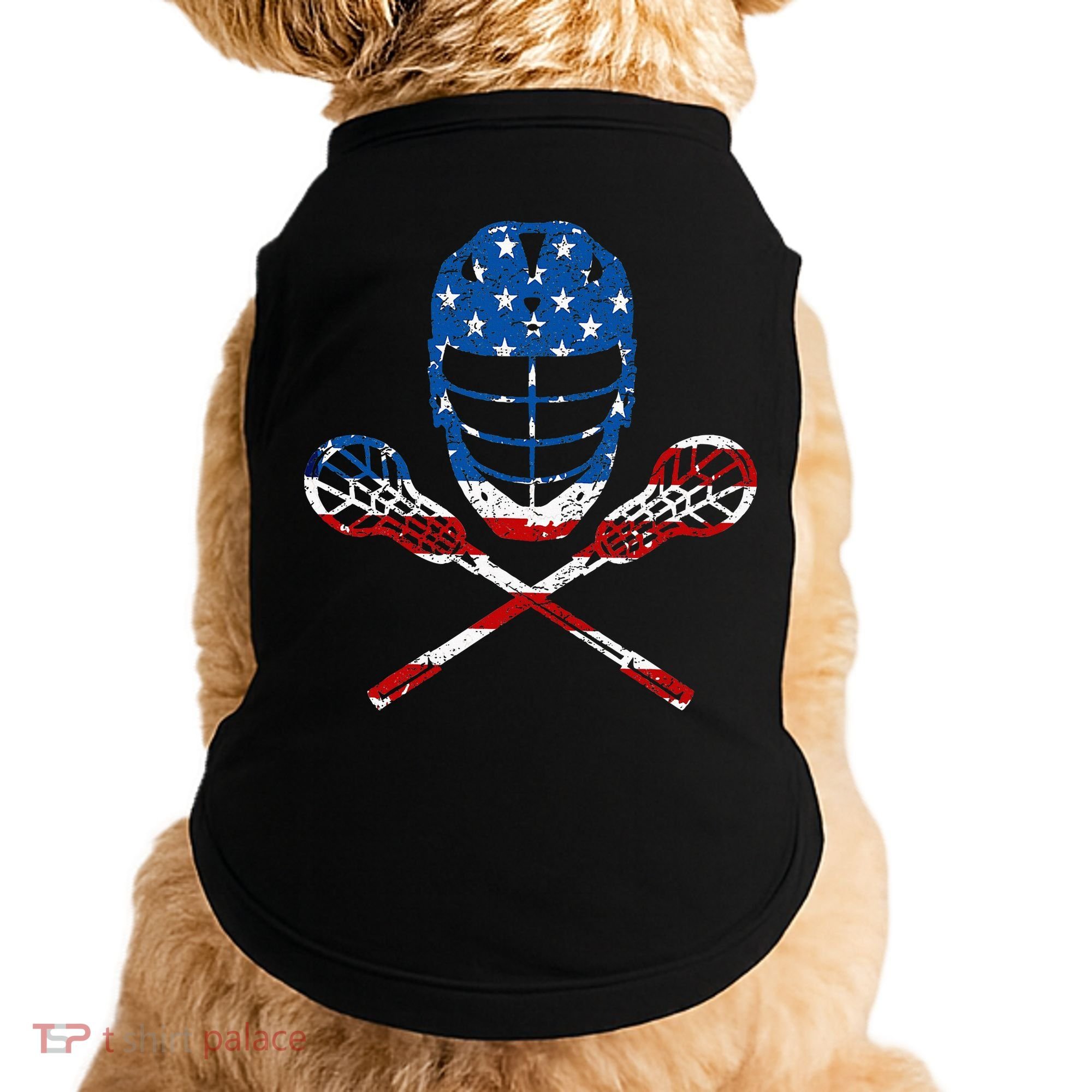 Lacrosse American Flag Lax Helmet Sticks Doggie Tank