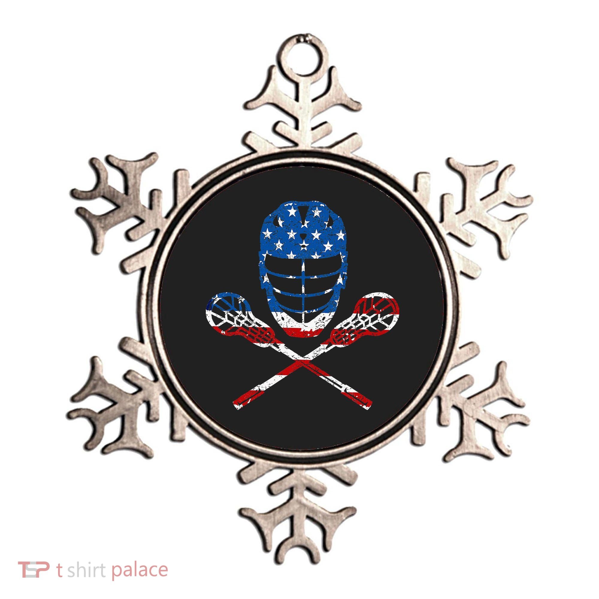 Lacrosse American Flag Lax Helmet Sticks Ornament