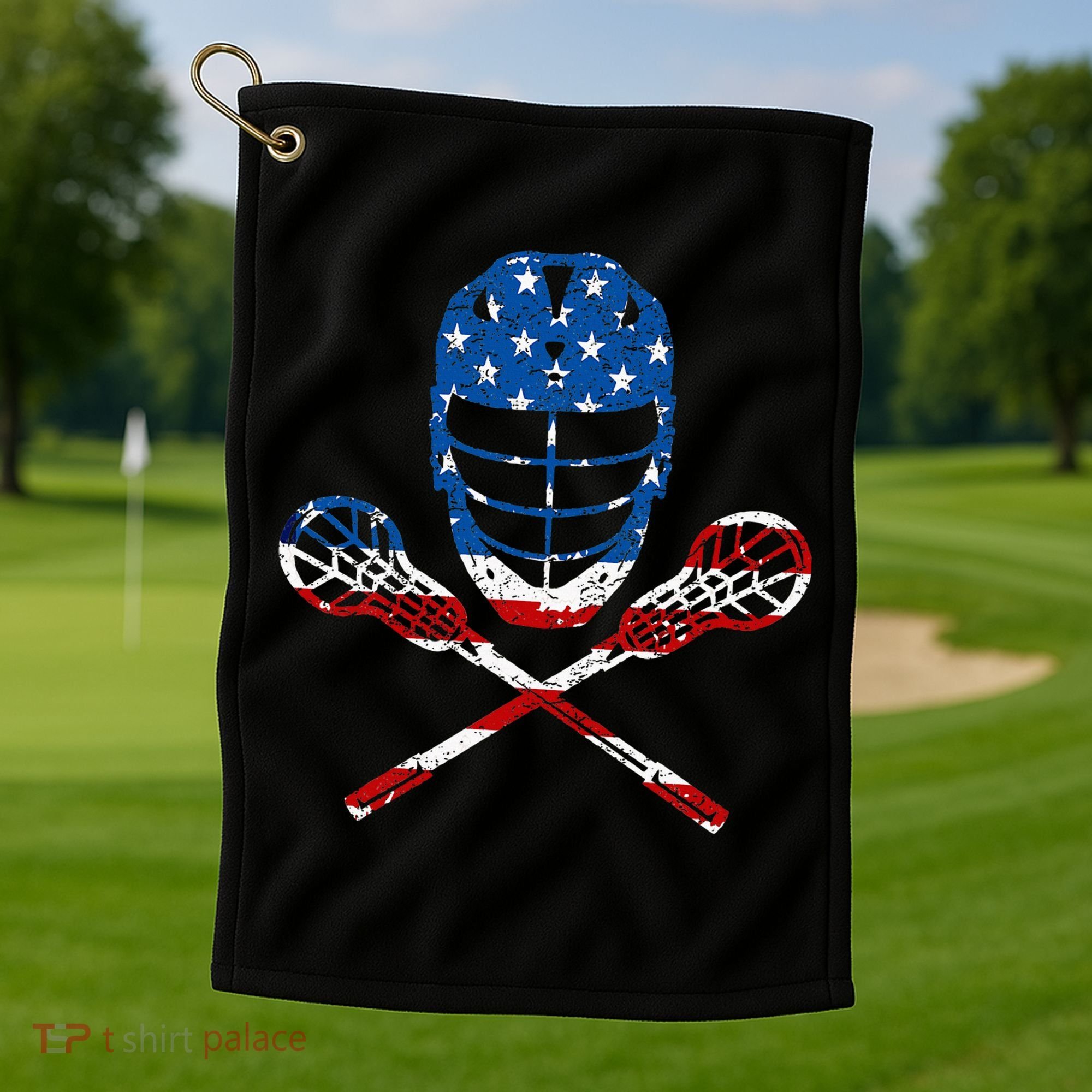 Lacrosse American Flag Lax Helmet Sticks Golf Towel