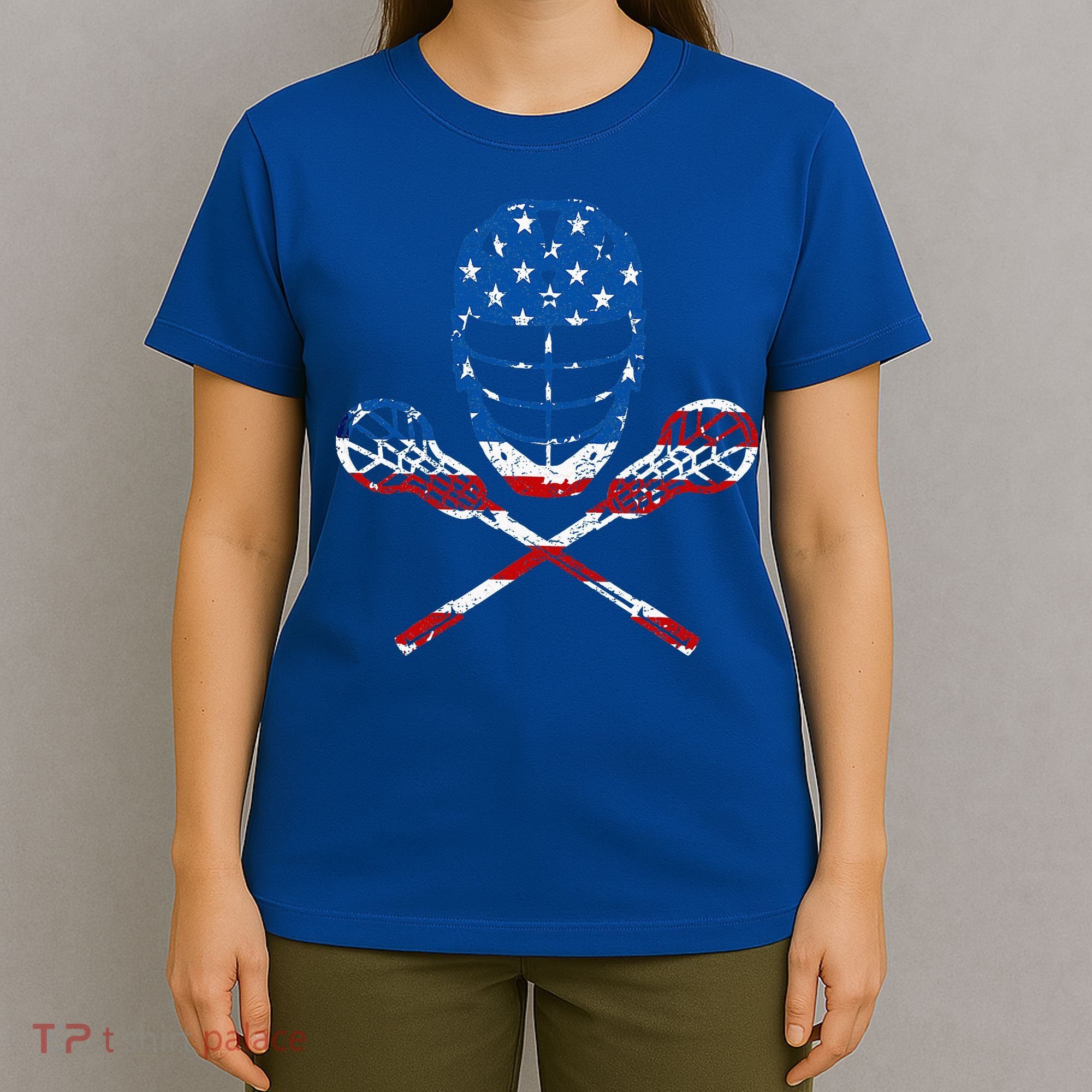 Lacrosse American Flag Lax Helmet Sticks T-Shirt