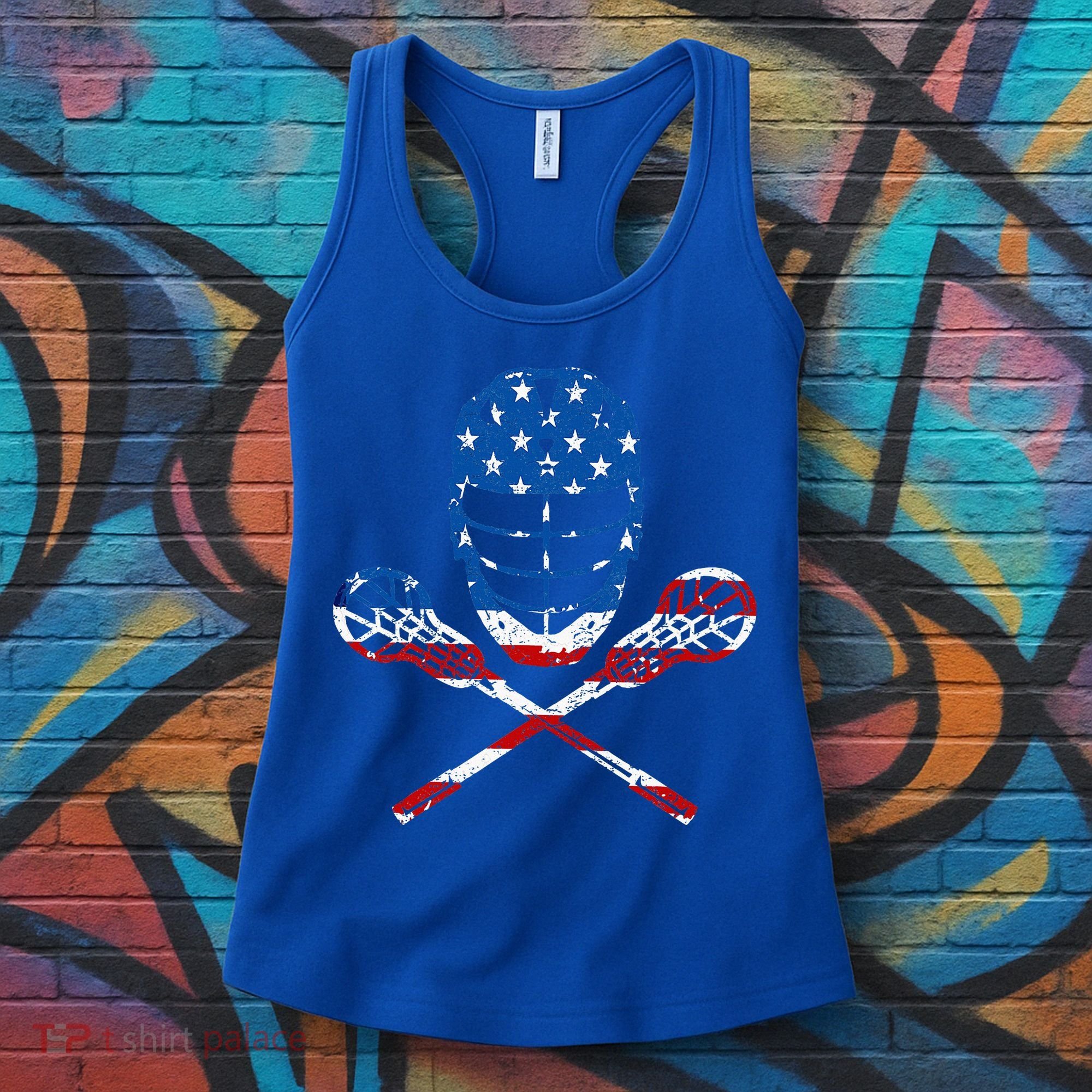 Lacrosse American Flag Lax Helmet Sticks Women's Tank Top