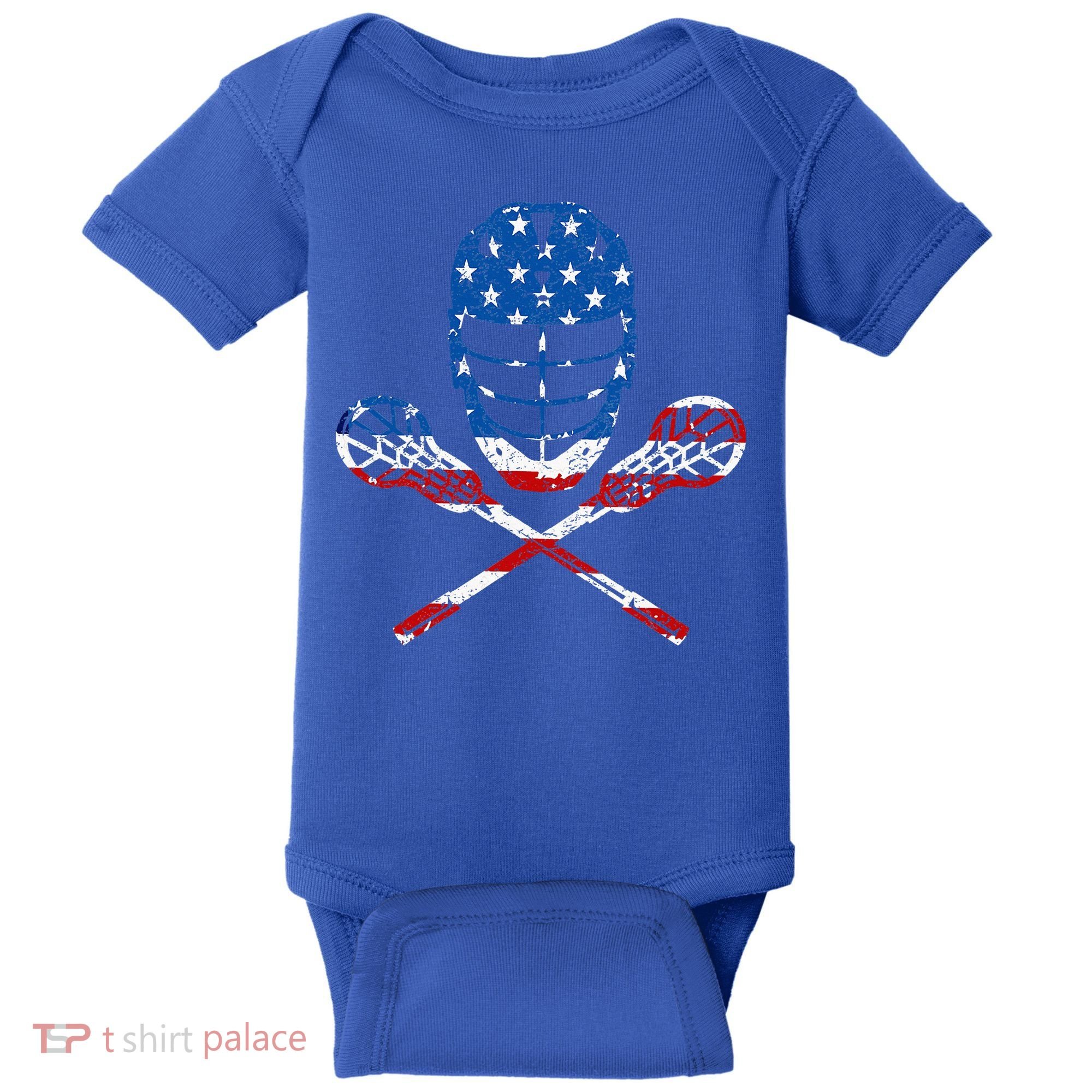 Lacrosse American Flag Lax Helmet Sticks Baby Bodysuit