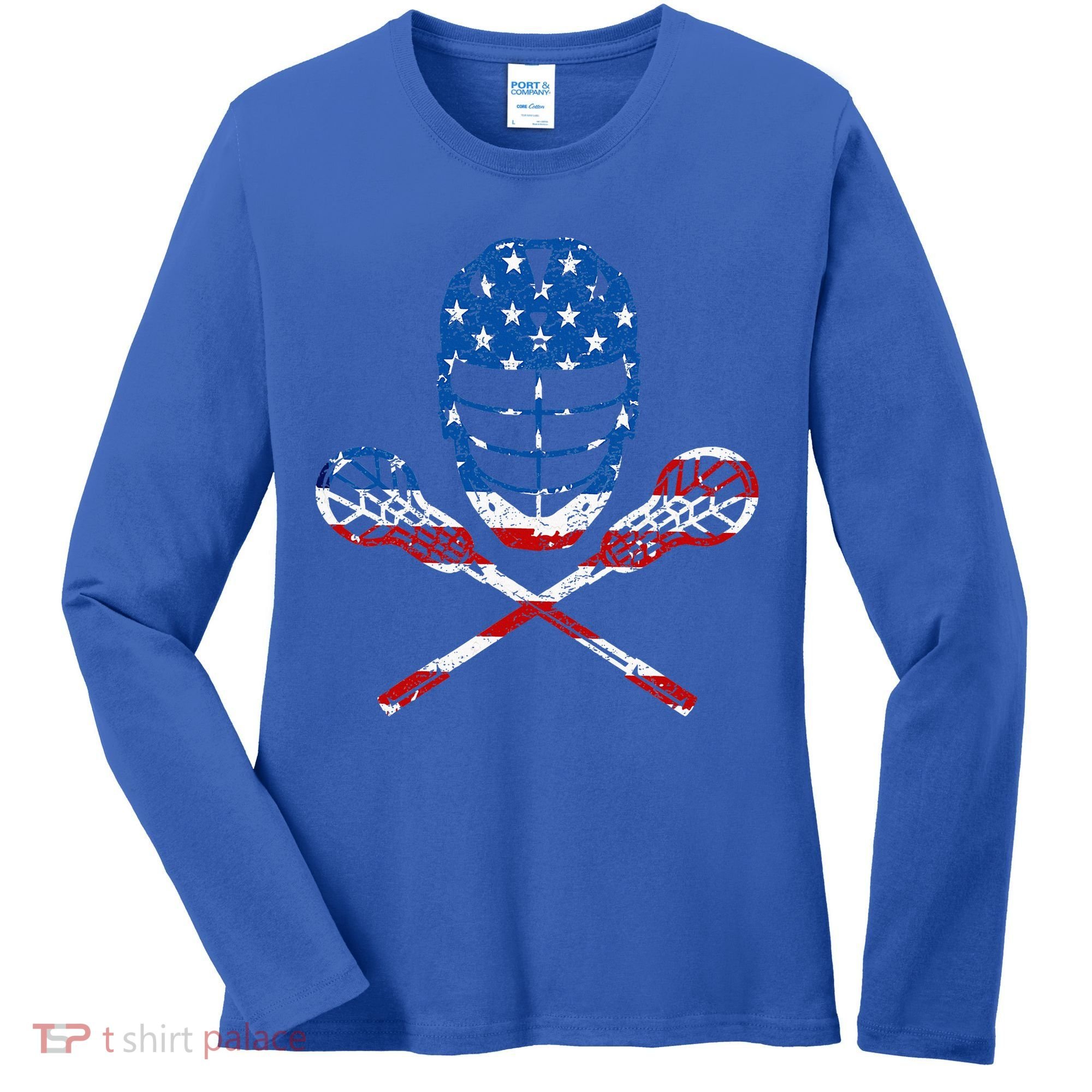 Lacrosse American Flag Lax Helmet Sticks Women's Long Sleeve Shirt