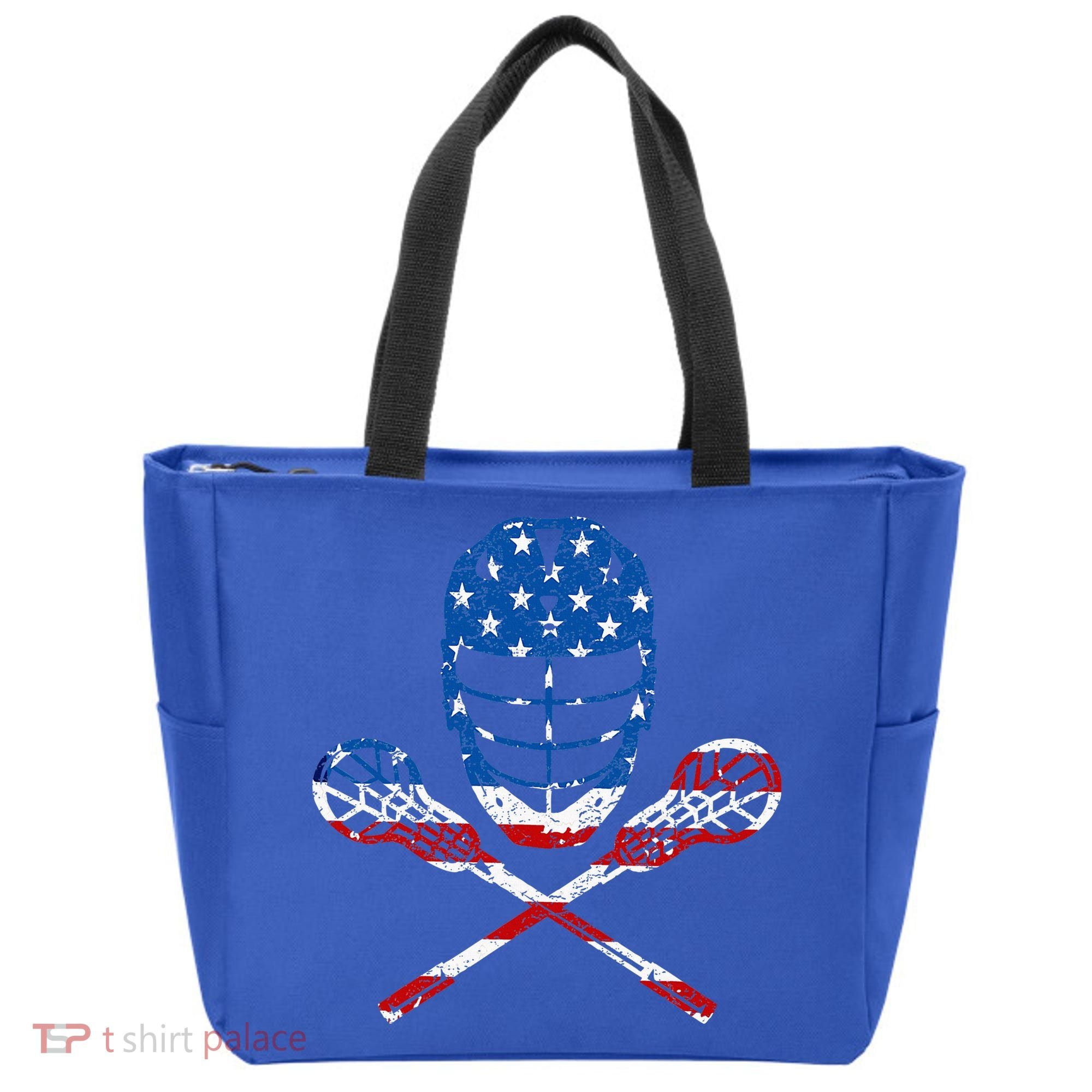 Lacrosse American Flag Lax Helmet Sticks Tote Bag