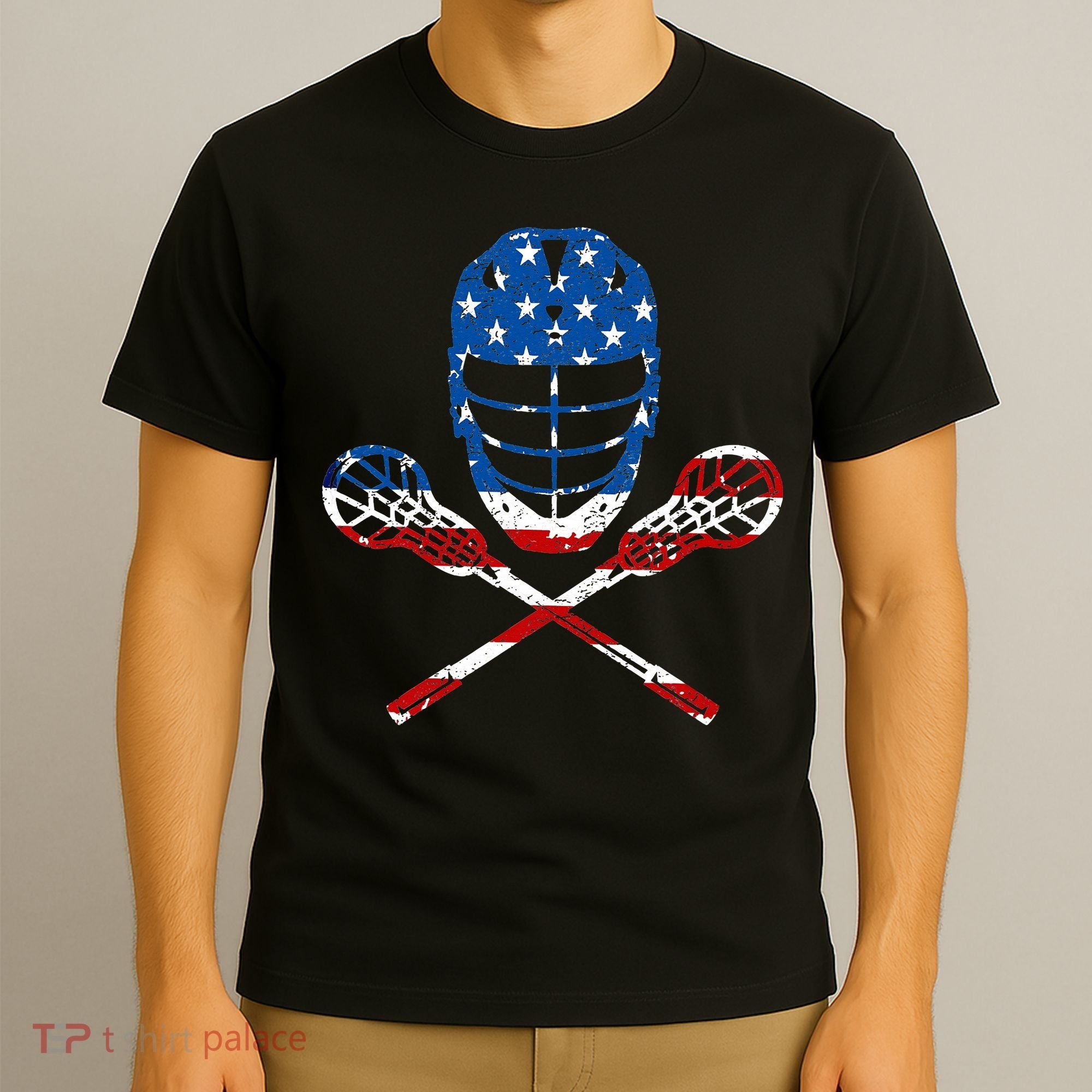 Lacrosse American Flag Lax Helmet Sticks 4th Of July Gifts T-Shirt