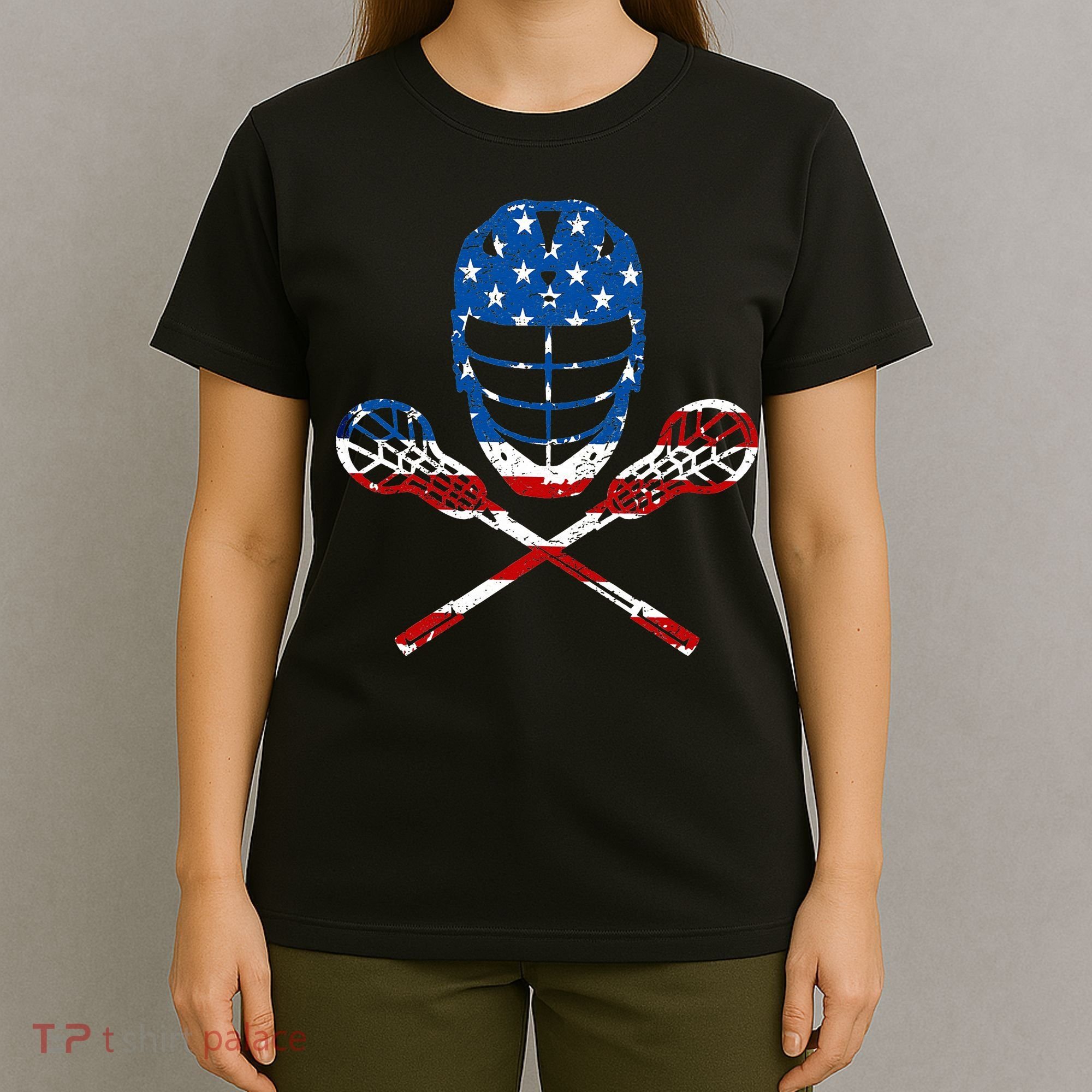 Lacrosse American Flag Lax Helmet Sticks 4th Of July Gifts T-Shirt