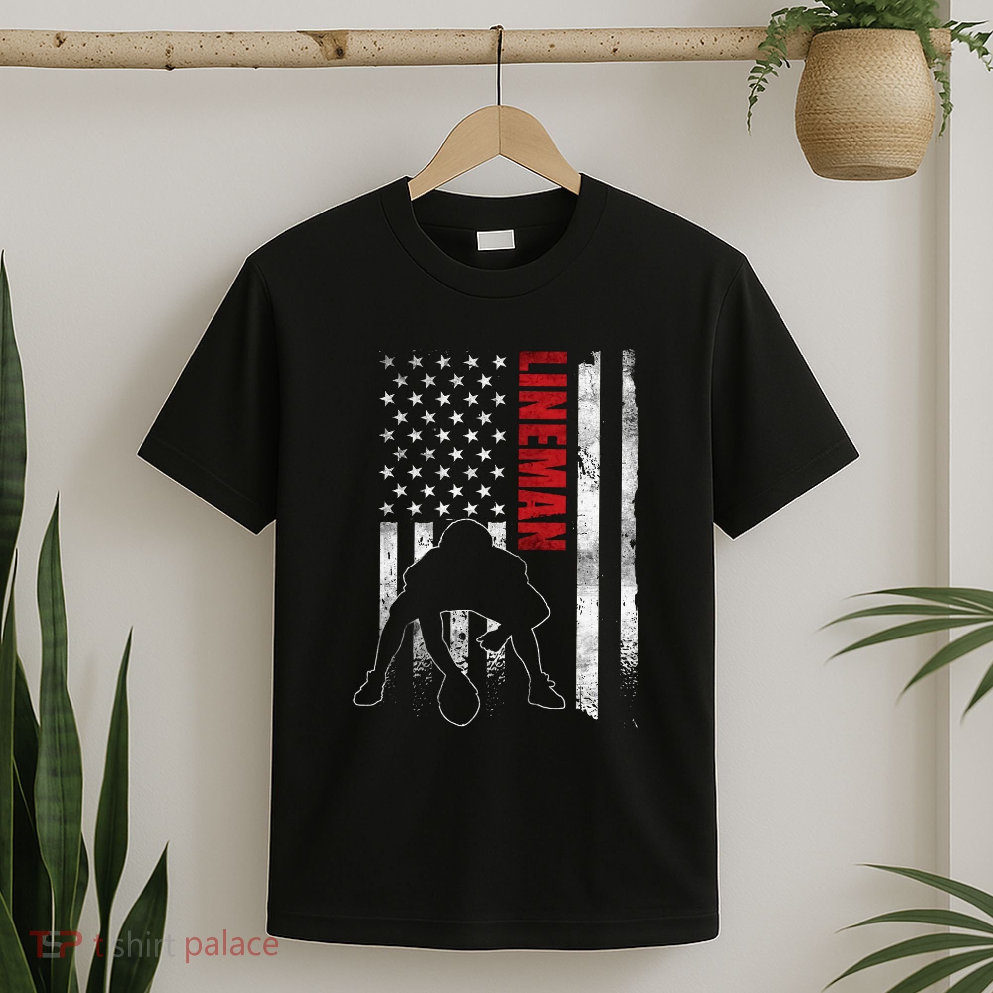 Lineman American Football Us Flag T-Shirt