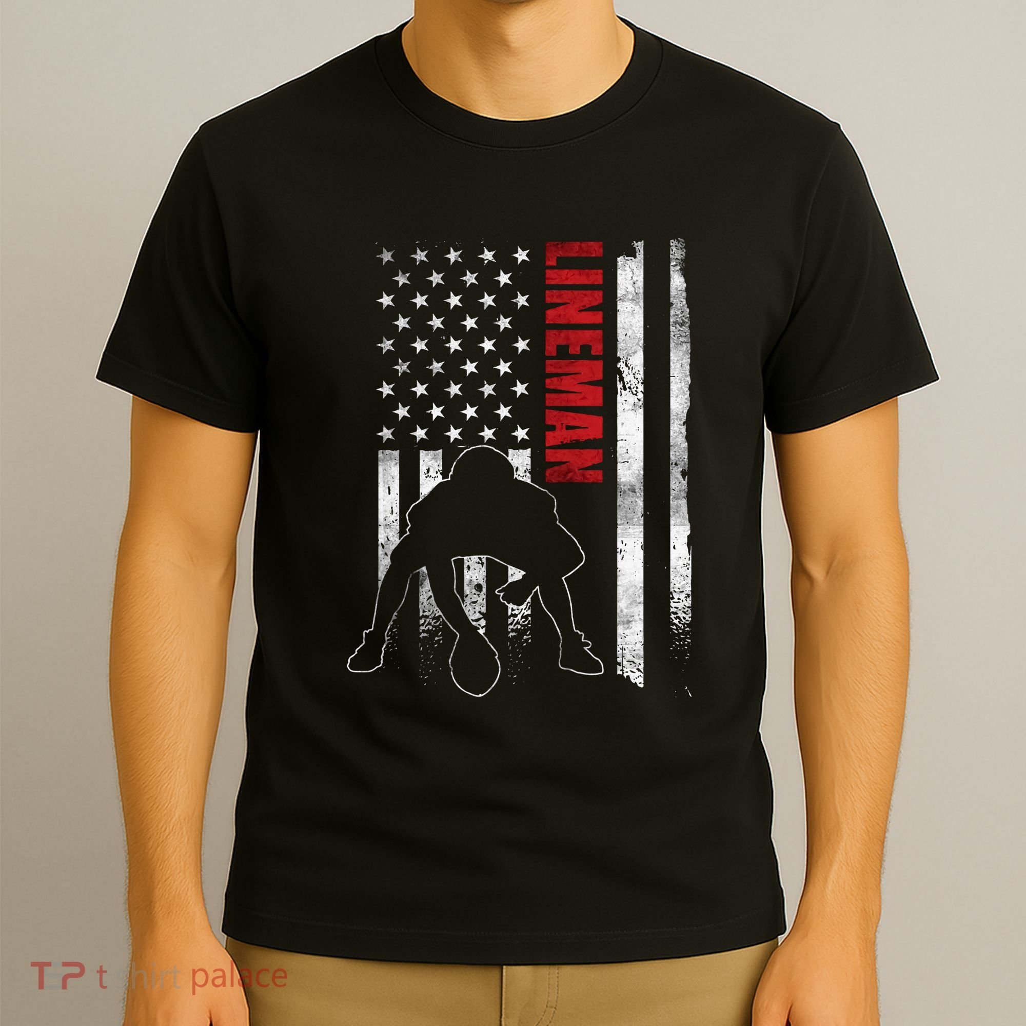 Lineman American Football Us Flag T-Shirt