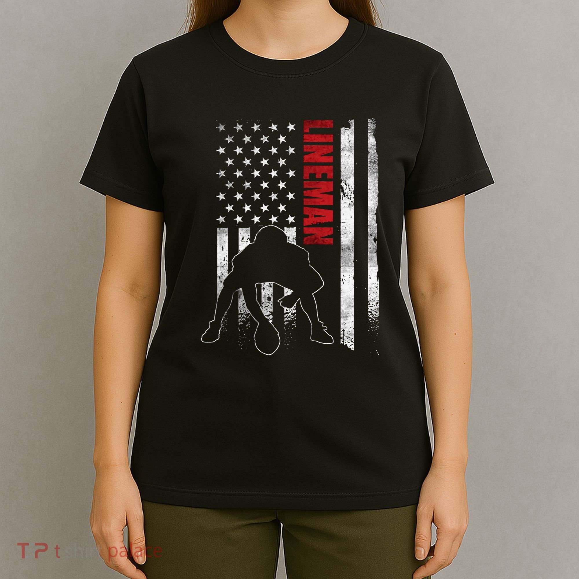 Lineman American Football Us Flag T-Shirt