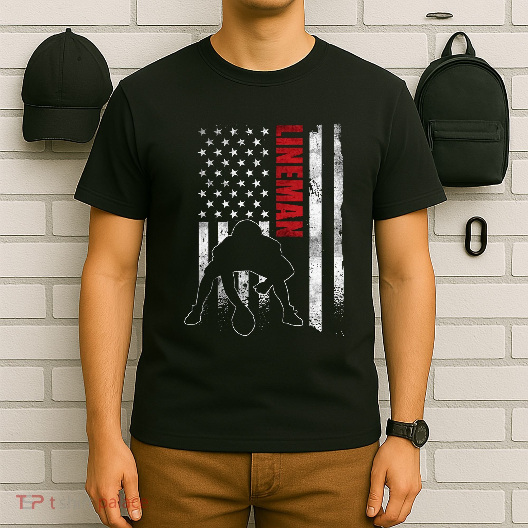 Lineman American Football Us Flag T-Shirt