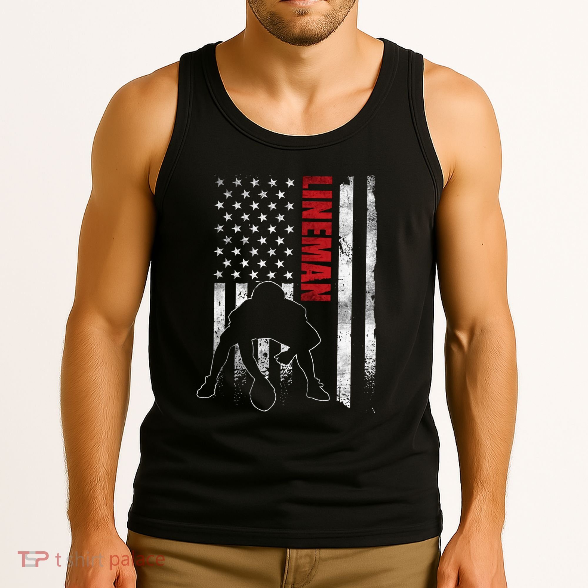 Lineman American Football Us Flag Tank Top