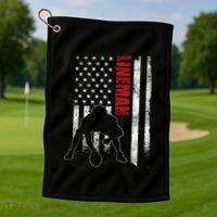 Lineman American Football Us Flag Golf Towel thumb 1