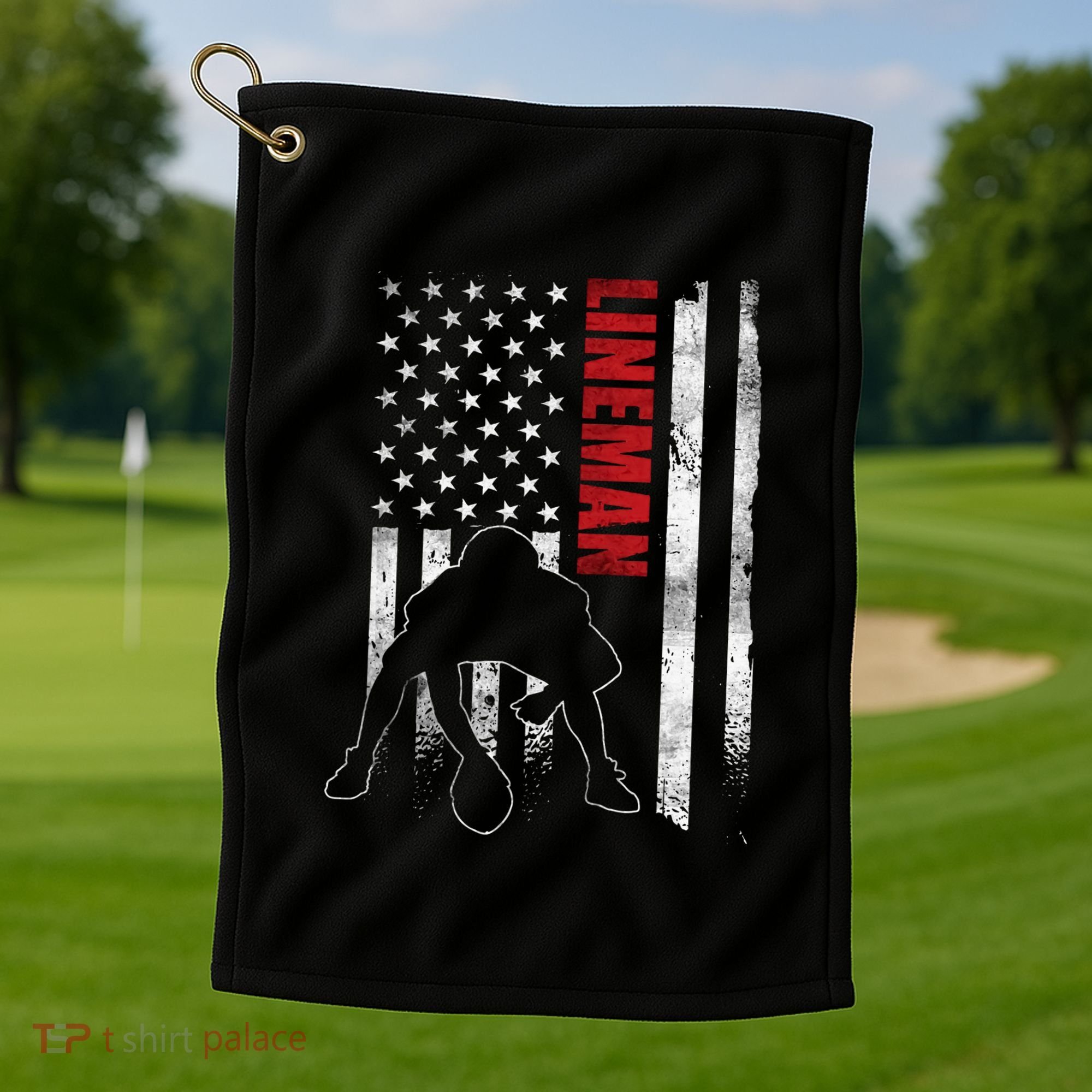 Lineman American Football Us Flag Golf Towel