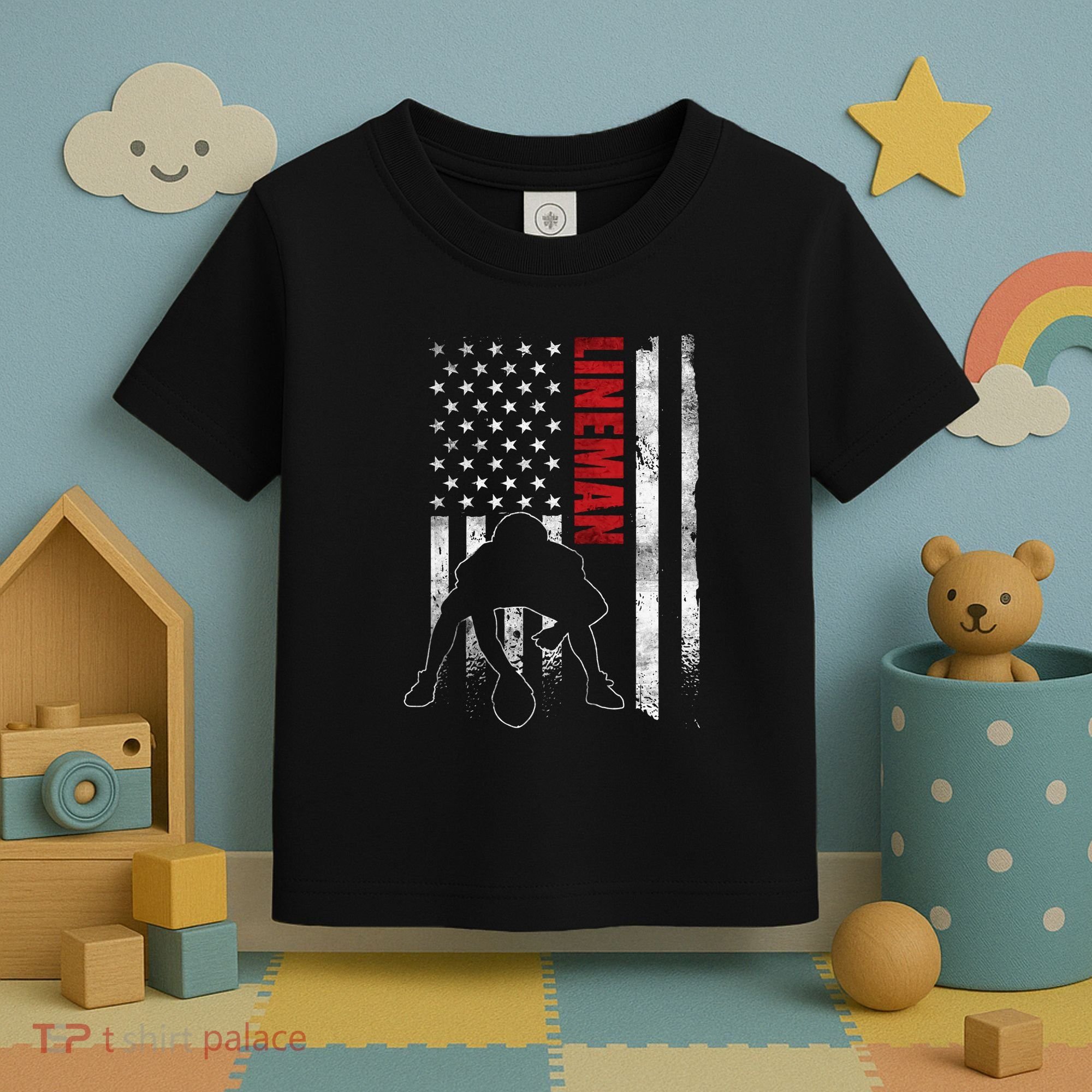 Lineman American Football Us Flag Toddler T-Shirt