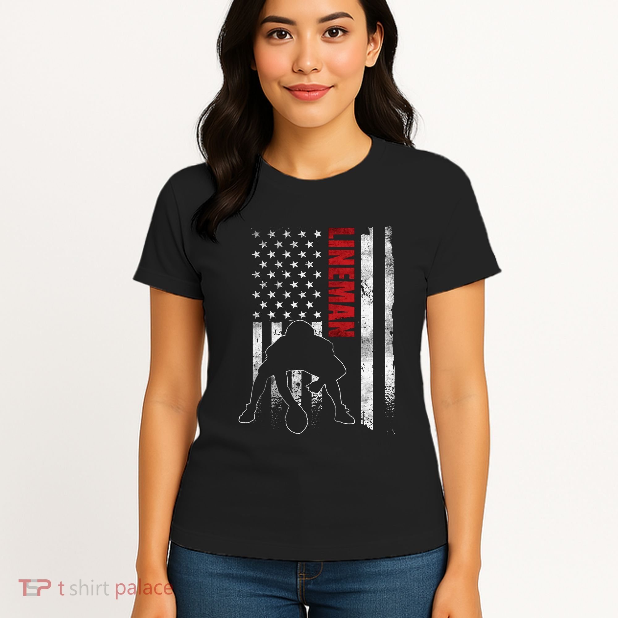 Lineman American Football Us Flag Women's T-Shirt