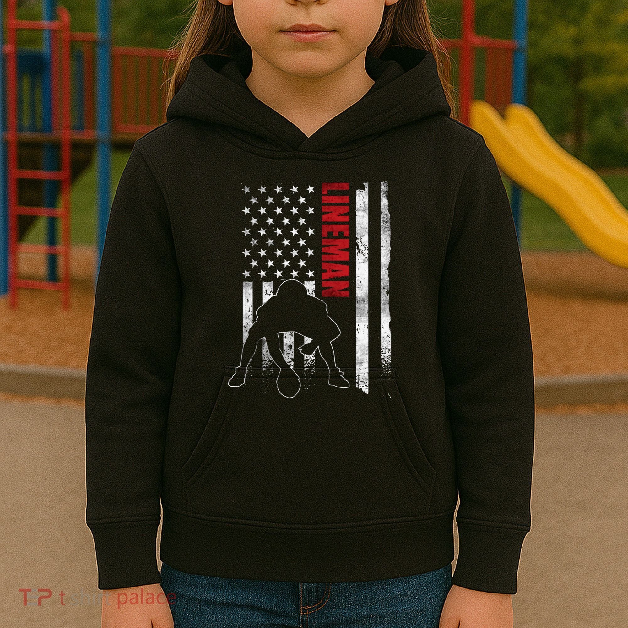 Lineman American Football Us Flag Kids Hoodie