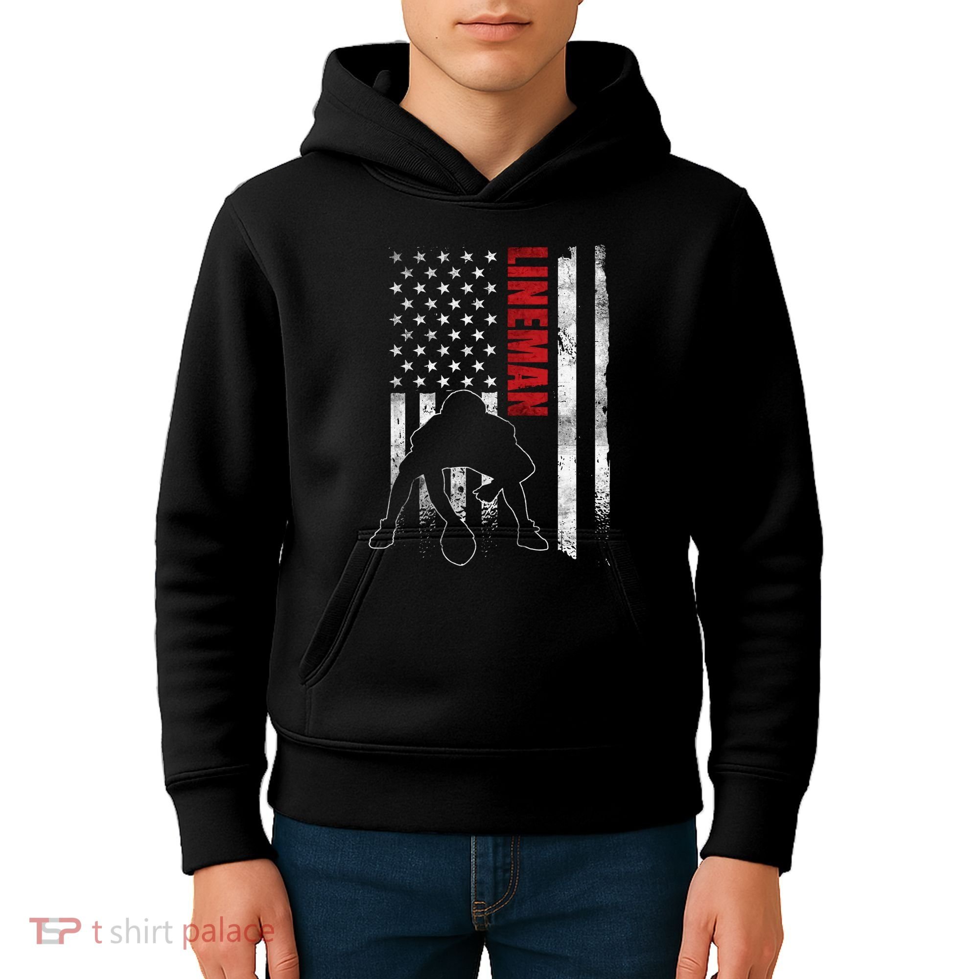 Lineman American Football Us Flag Kids Hoodie