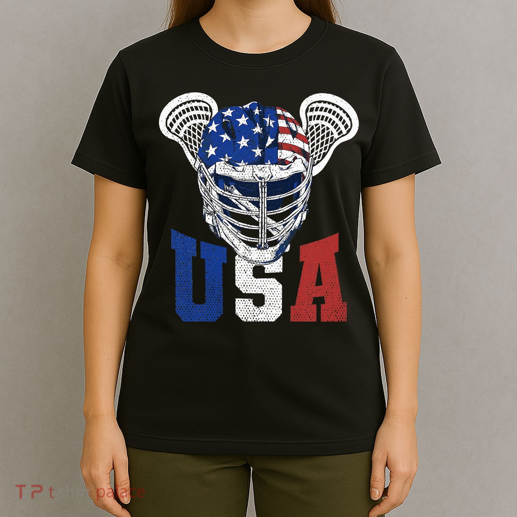 Lacrosse American Flag Lax Helmet 4th Of July USA Patriotic T-Shirt