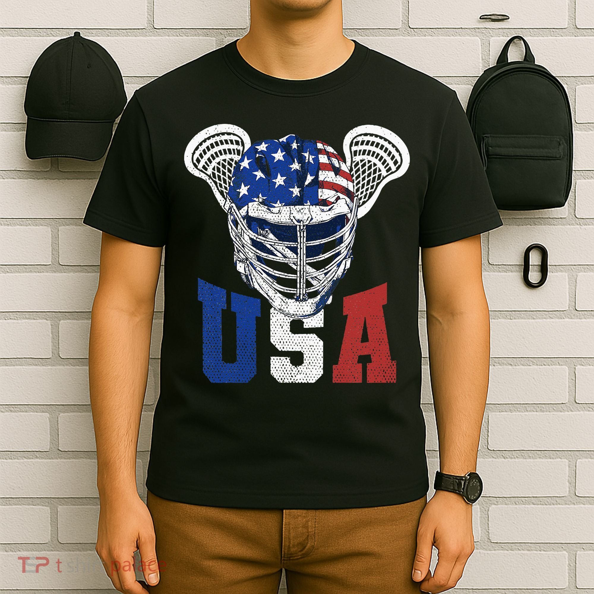 Lacrosse American Flag Lax Helmet 4th Of July USA Patriotic T-Shirt