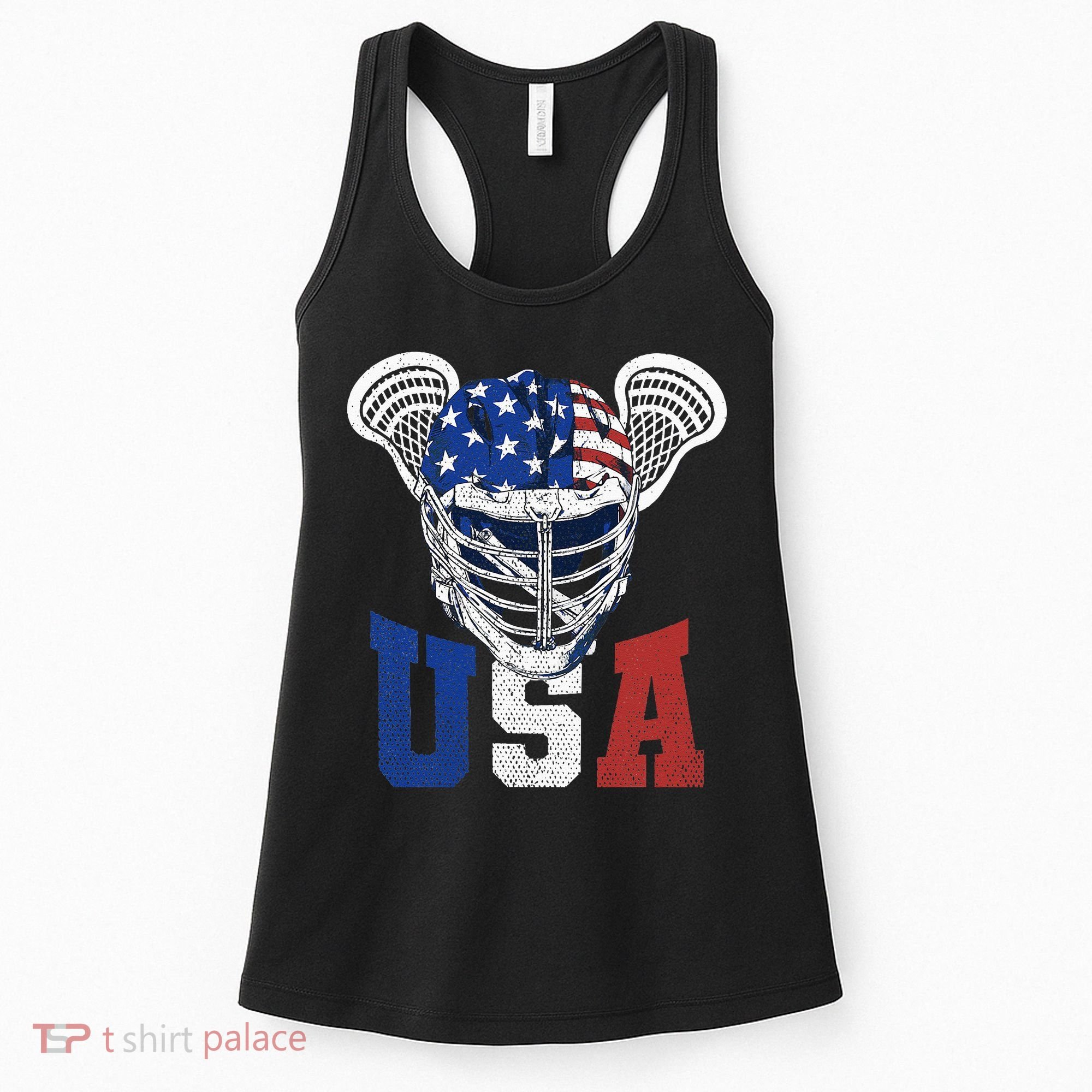 Lacrosse American Flag Lax Helmet 4th Of July USA Patriotic Women's Tank Top