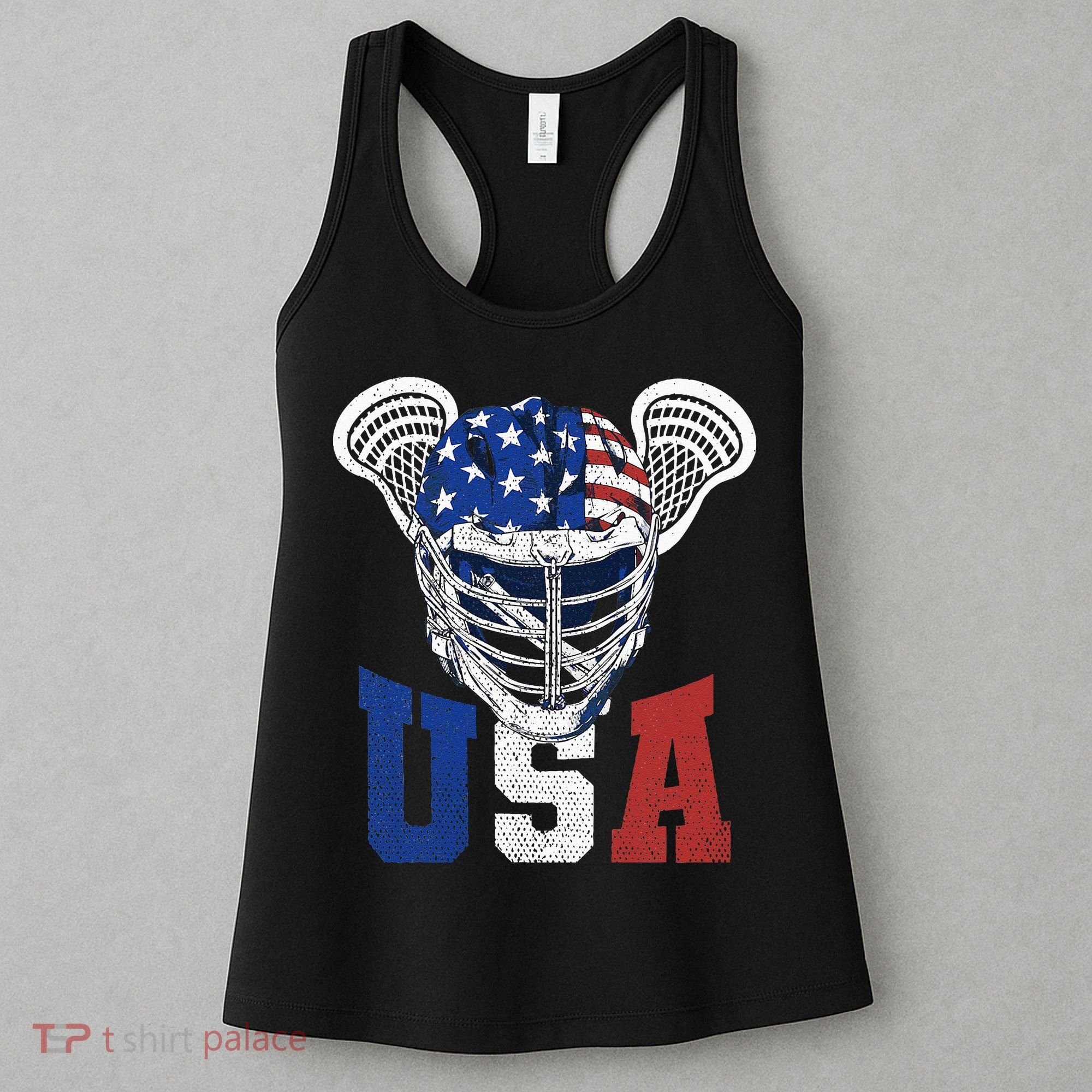 Lacrosse American Flag Lax Helmet 4th Of July USA Patriotic Women's Tank Top