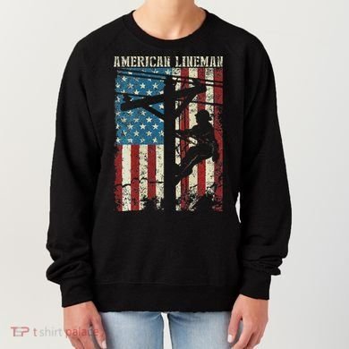 Lineman American Flag Electric Cable Gift Patriotic Lineman Women's Sweatshirt
