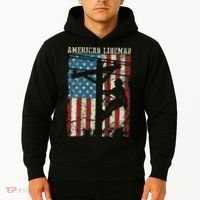 Lineman American Flag Electric Cable Gift Patriotic Lineman Hoodie thumb 2