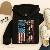 Lineman American Flag Electric Cable Gift Patriotic Lineman Hoodie thumb 4