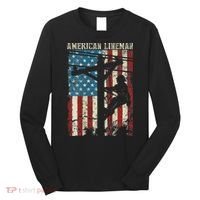 Lineman American Flag Electric Cable Gift Patriotic Lineman Long Sleeve Shirt thumb 0