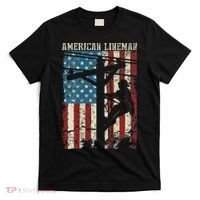 Lineman American Flag Electric Cable Gift Patriotic Lineman T-Shirt thumb 0