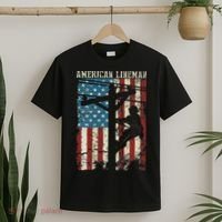 Lineman American Flag Electric Cable Gift Patriotic Lineman T-Shirt thumb 2
