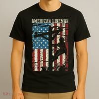Lineman American Flag Electric Cable Gift Patriotic Lineman T-Shirt thumb 3
