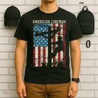Lineman American Flag Electric Cable Gift Patriotic Lineman T-Shirt thumb 6