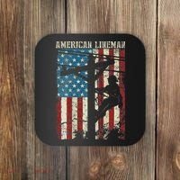 Lineman American Flag Electric Cable Gift Patriotic Lineman Coaster thumb 0