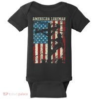 Lineman American Flag Electric Cable Gift Patriotic Lineman Baby Bodysuit thumb 0